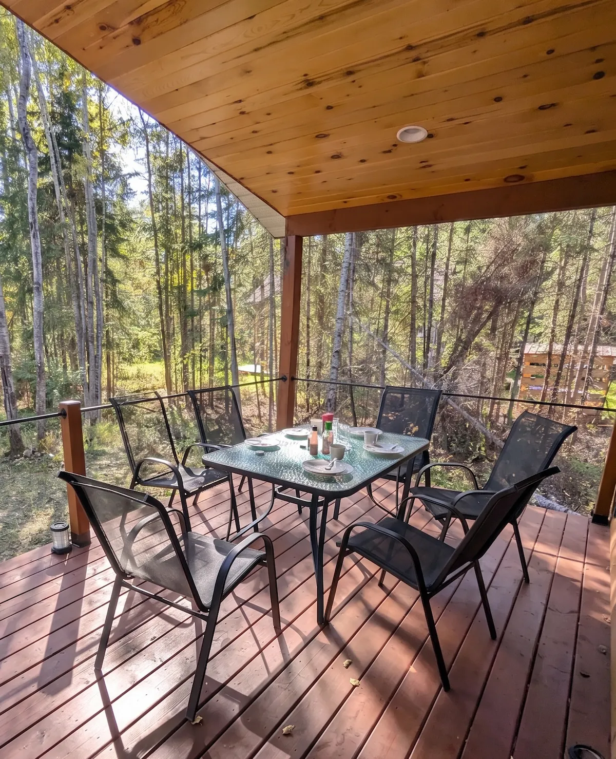 The dining setup on the deck.
